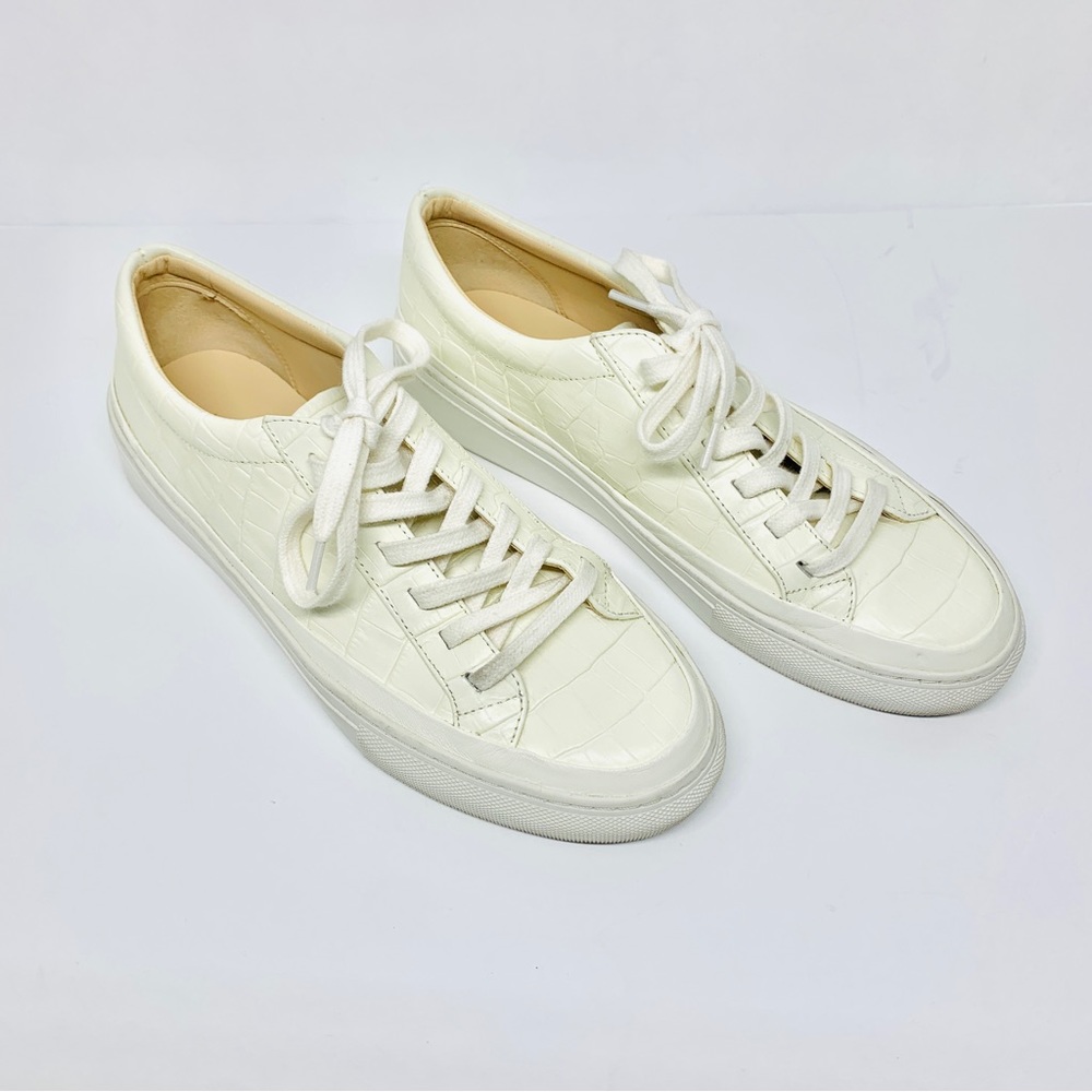 Via Spiga Leather Croc Embossed Lace Up Low Top Sneakers